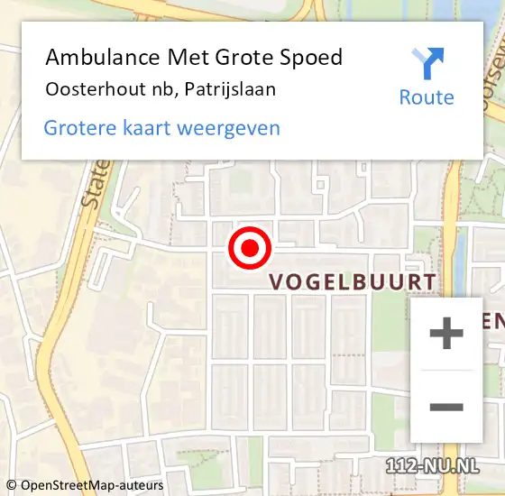 Locatie op kaart van de 112 melding: Ambulance Met Grote Spoed Naar Oosterhout, Patrijslaan op 15 december 2018 23:29