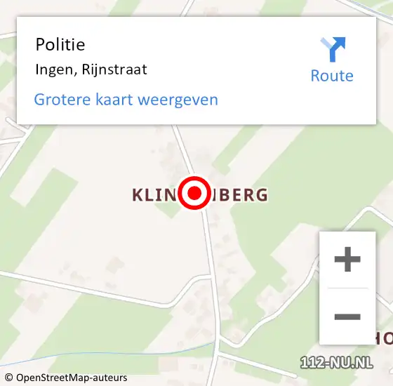 Locatie op kaart van de 112 melding: Politie Ingen, Rijnstraat op 15 december 2018 23:48