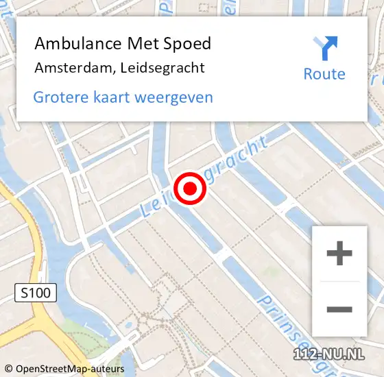 Locatie op kaart van de 112 melding: Ambulance Met Spoed Naar Amsterdam, Leidsegracht op 16 december 2018 02:14