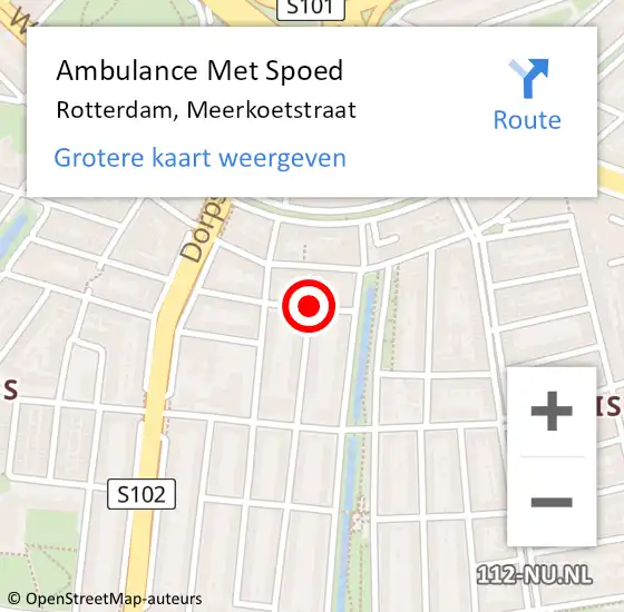 Locatie op kaart van de 112 melding: Ambulance Met Spoed Naar Rotterdam, Meerkoetstraat op 16 december 2018 02:16