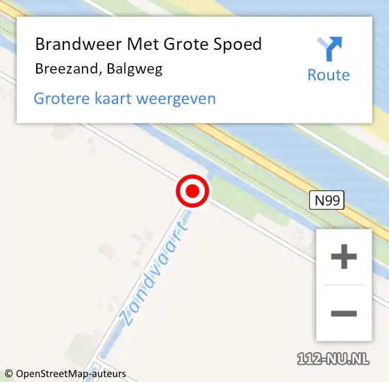 Locatie op kaart van de 112 melding: Brandweer Met Grote Spoed Naar Breezand, Balgweg op 16 december 2018 02:26