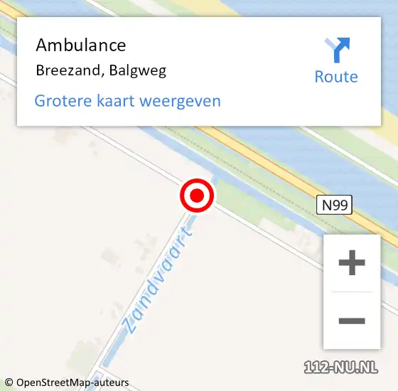 Locatie op kaart van de 112 melding: Ambulance Breezand, Balgweg op 16 december 2018 02:27