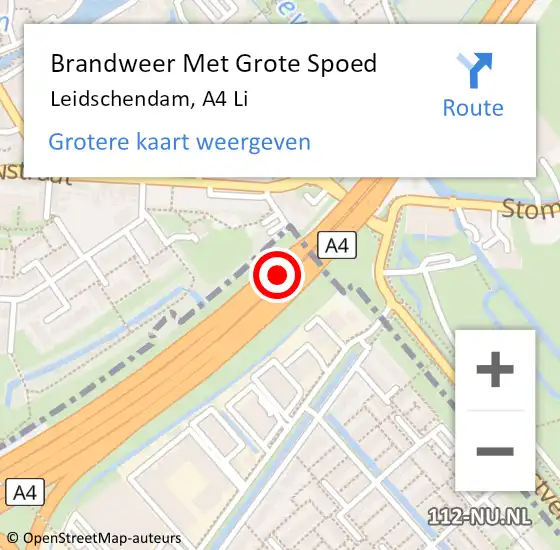 Locatie op kaart van de 112 melding: Brandweer Met Grote Spoed Naar Leidschendam, A4 Li hectometerpaal: 44,0 op 16 december 2018 03:27