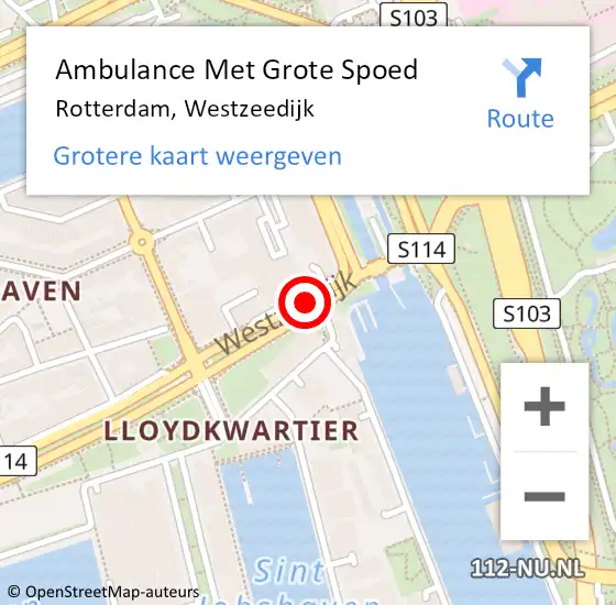 Locatie op kaart van de 112 melding: Ambulance Met Grote Spoed Naar Rotterdam, Westzeedijk op 16 december 2018 13:24