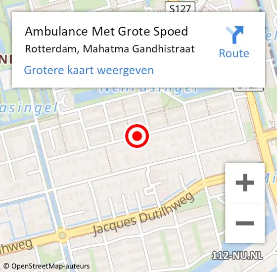 Locatie op kaart van de 112 melding: Ambulance Met Grote Spoed Naar Rotterdam, Mahatma Gandhistraat op 16 december 2018 22:40