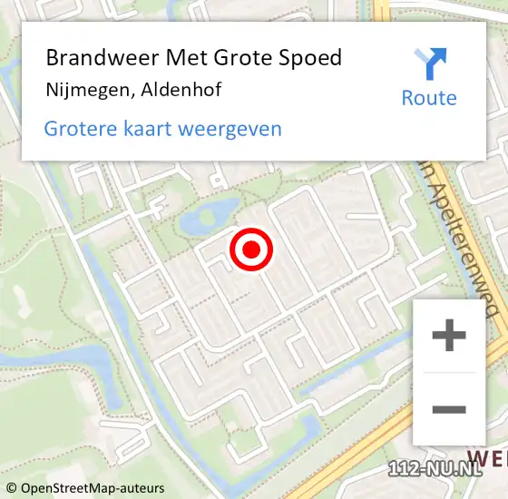 Locatie op kaart van de 112 melding: Brandweer Met Grote Spoed Naar Nijmegen, Aldenhof op 16 december 2018 23:37