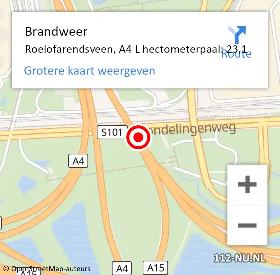 Locatie op kaart van de 112 melding: Brandweer Leiden, A4 L hectometerpaal: 33,1 op 17 december 2018 08:35