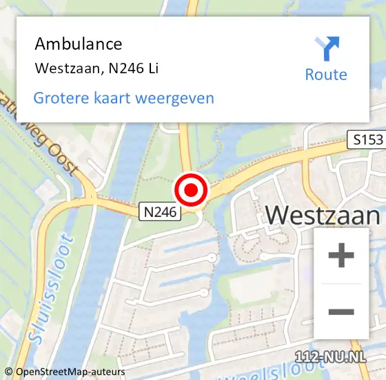 Locatie op kaart van de 112 melding: Ambulance Westzaan, N246 Li op 17 december 2018 08:44