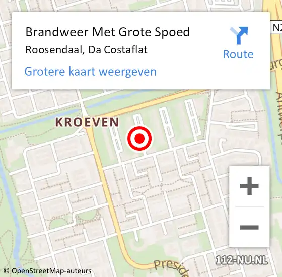 Locatie op kaart van de 112 melding: Brandweer Met Grote Spoed Naar Roosendaal, Da Costaflat op 17 december 2018 09:26