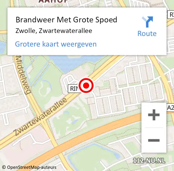 Locatie op kaart van de 112 melding: Brandweer Met Grote Spoed Naar Zwolle, Zwartewaterallee op 17 december 2018 09:41