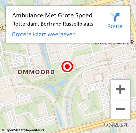 Locatie op kaart van de 112 melding: Ambulance Met Grote Spoed Naar Rotterdam, Bertrand Russellplaats op 17 december 2018 10:09