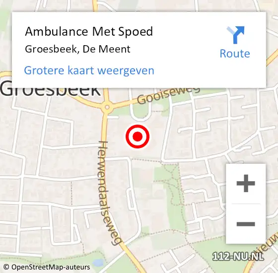 Locatie op kaart van de 112 melding: Ambulance Met Spoed Naar Groesbeek, De Meent op 17 december 2018 10:11