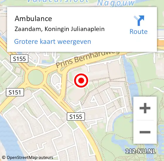 Locatie op kaart van de 112 melding: Ambulance Zaandam, Koningin Julianaplein op 17 december 2018 10:11