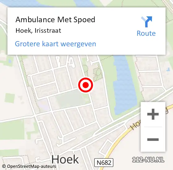 Locatie op kaart van de 112 melding: Ambulance Met Spoed Naar Hoek, Irisstraat op 17 december 2018 10:44