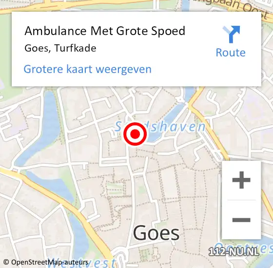 Locatie op kaart van de 112 melding: Ambulance Met Grote Spoed Naar Goes, Turfkade op 17 december 2018 11:00