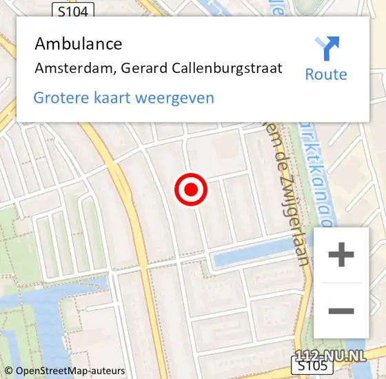 Locatie op kaart van de 112 melding: Ambulance Amsterdam, Gerard Callenburgstraat op 17 december 2018 12:22