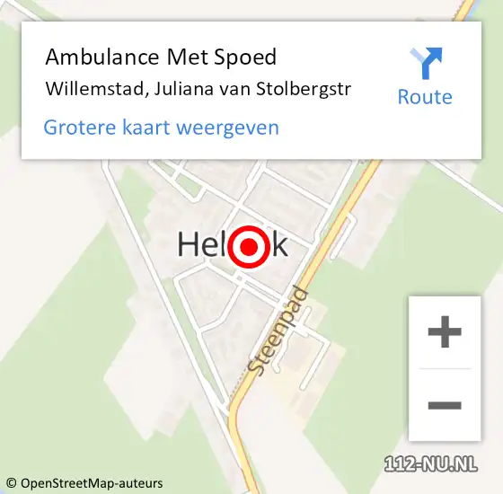 Locatie op kaart van de 112 melding: Ambulance Met Spoed Naar Willemstad, Juliana van Stolbergstr op 17 december 2018 13:14