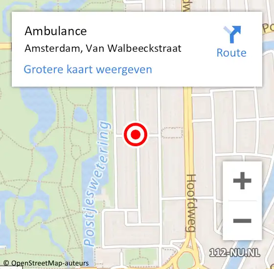 Locatie op kaart van de 112 melding: Ambulance Amsterdam, Van Walbeeckstraat op 17 december 2018 16:07