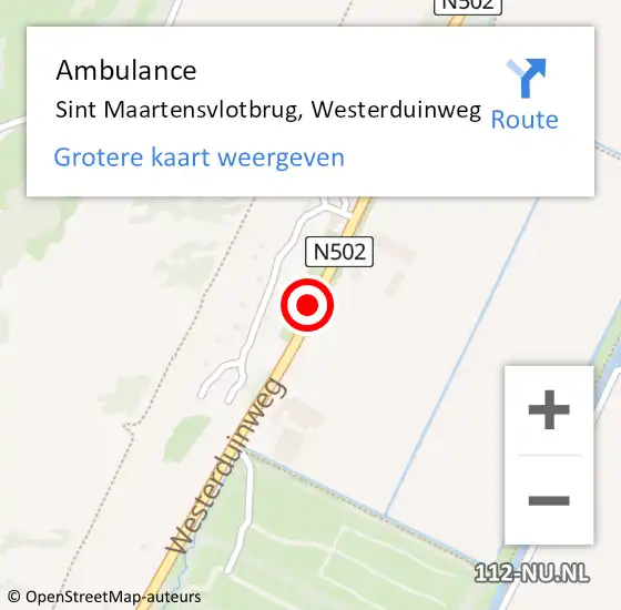 Locatie op kaart van de 112 melding: Ambulance Sint Maartensvlotbrug, Westerduinweg op 17 december 2018 16:08
