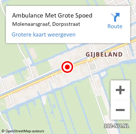 Locatie op kaart van de 112 melding: Ambulance Met Grote Spoed Naar Molenaarsgraaf, Dorpsstraat op 17 december 2018 17:49