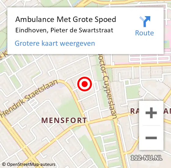 Locatie op kaart van de 112 melding: Ambulance Met Grote Spoed Naar Eindhoven, Pieter De Swartstraat op 17 december 2018 18:18