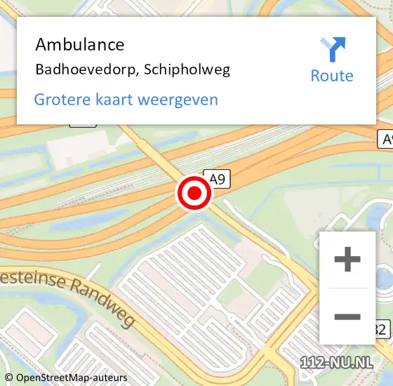 Locatie op kaart van de 112 melding: Ambulance Badhoevedorp, Schipholweg op 17 december 2018 21:49