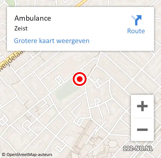 Locatie op kaart van de 112 melding: Ambulance Zeist op 18 december 2018 04:48