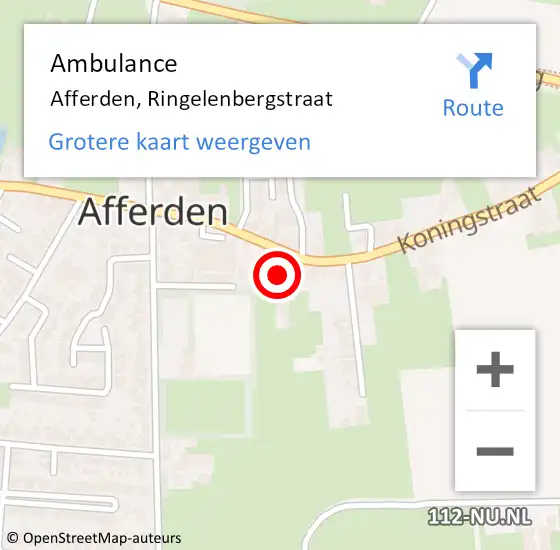 Locatie op kaart van de 112 melding: Ambulance Afferden, Ringelenbergstraat op 18 december 2018 08:44