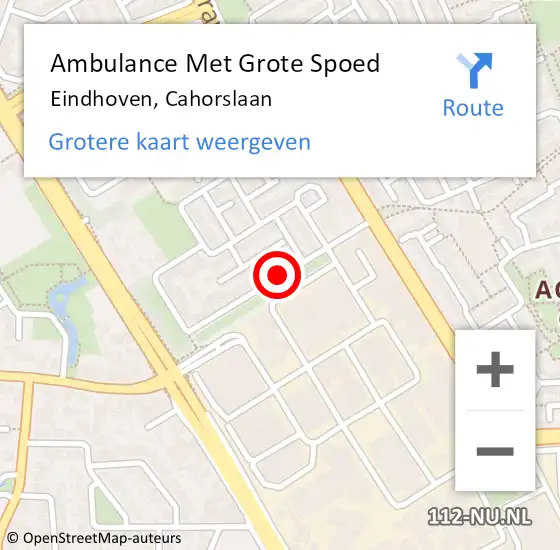 Locatie op kaart van de 112 melding: Ambulance Met Grote Spoed Naar Eindhoven, Cahorslaan op 18 december 2018 12:11