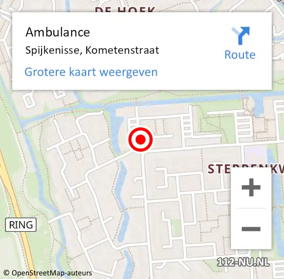 Locatie op kaart van de 112 melding: Ambulance Spijkenisse, Kometenstraat op 18 december 2018 16:49