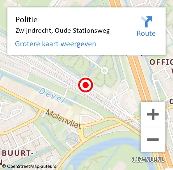 Locatie op kaart van de 112 melding: Politie Zwijndrecht, Oude Stationsweg op 18 december 2018 16:50