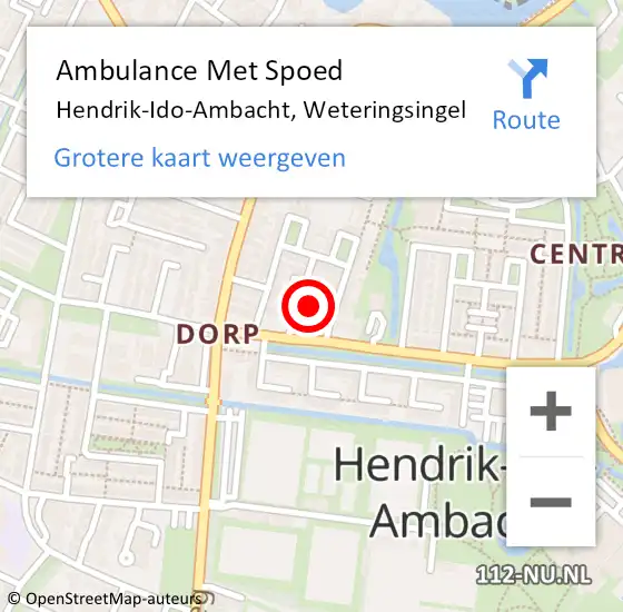 Locatie op kaart van de 112 melding: Ambulance Met Spoed Naar Hendrik-Ido-Ambacht, Weteringsingel op 18 december 2018 18:04