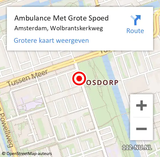 Locatie op kaart van de 112 melding: Ambulance Met Grote Spoed Naar Amsterdam, Wolbrantskerkweg op 18 december 2018 20:21