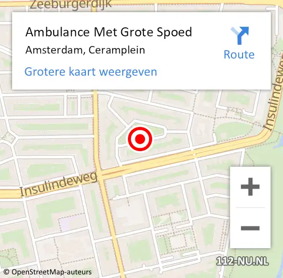 Locatie op kaart van de 112 melding: Ambulance Met Grote Spoed Naar Amsterdam, Ceramplein op 18 december 2018 22:05