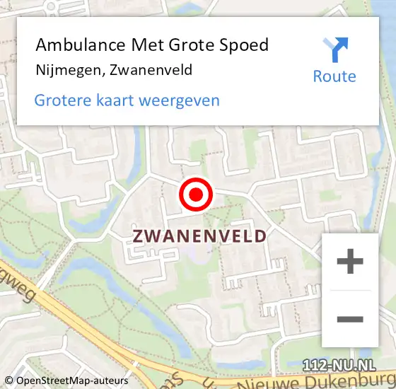 Locatie op kaart van de 112 melding: Ambulance Met Grote Spoed Naar Nijmegen, Zwanenveld op 19 december 2018 06:11