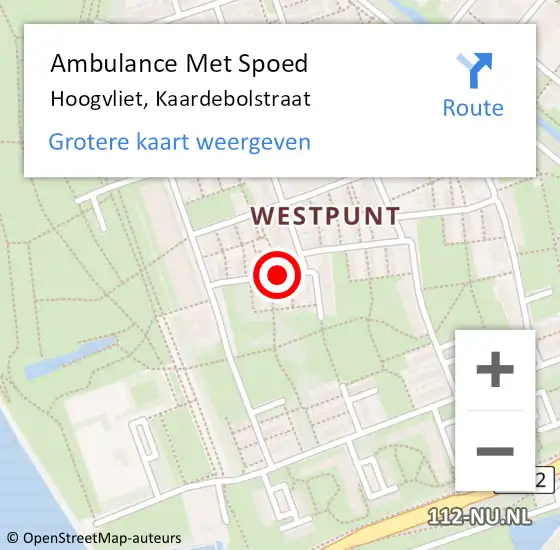 Locatie op kaart van de 112 melding: Ambulance Met Spoed Naar Hoogvliet, Kaardebolstraat op 19 december 2018 07:56