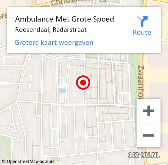 Locatie op kaart van de 112 melding: Ambulance Met Grote Spoed Naar Roosendaal, Radarstraat op 19 december 2018 09:07