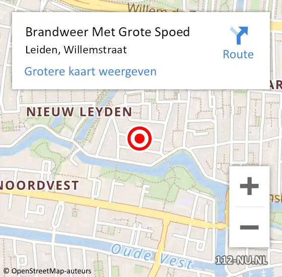 Locatie op kaart van de 112 melding: Brandweer Met Grote Spoed Naar Leiden, Willemstraat op 19 december 2018 14:24
