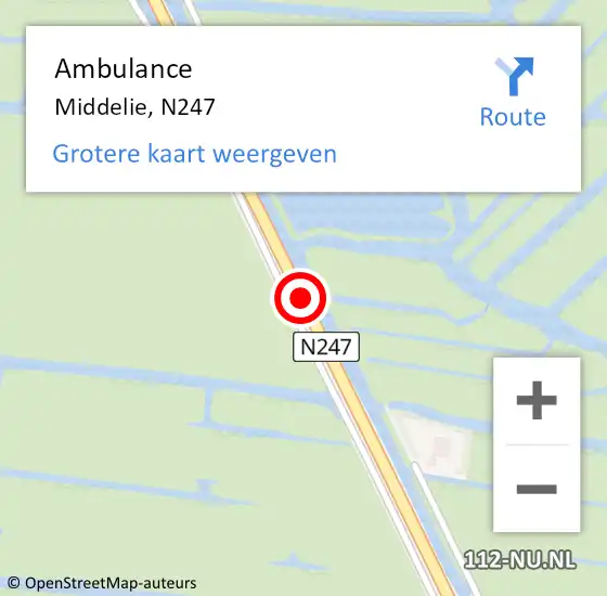 Locatie op kaart van de 112 melding: Ambulance Middelie, N247 op 19 december 2018 15:34