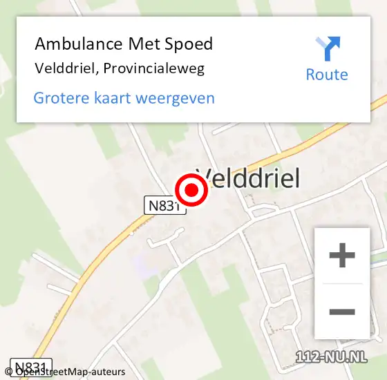 Locatie op kaart van de 112 melding: Ambulance Met Spoed Naar Velddriel, Provincialeweg op 19 december 2018 20:08