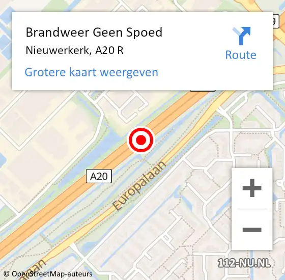 Locatie op kaart van de 112 melding: Brandweer Geen Spoed Naar Nieuwerkerk, A20 L op 19 december 2018 21:18