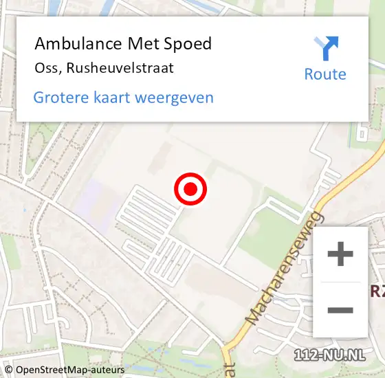 Locatie op kaart van de 112 melding: Ambulance Met Spoed Naar Oss, Rusheuvelstraat op 19 december 2018 21:37