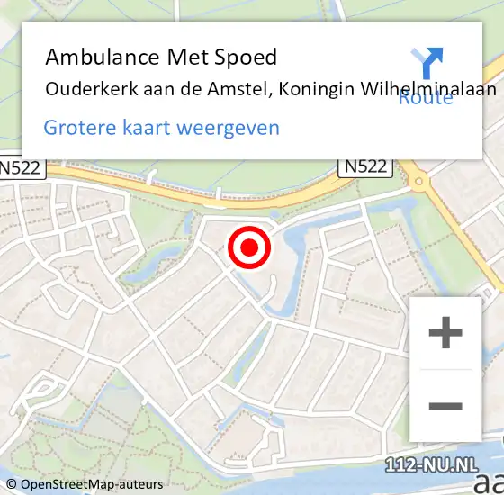 Locatie op kaart van de 112 melding: Ambulance Met Spoed Naar Ouderkerk aan de Amstel, Koningin Wilhelminalaan op 20 december 2018 06:43