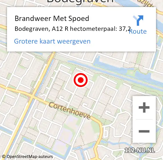 Locatie op kaart van de 112 melding: Brandweer Met Spoed Naar Bodegraven, A12 R hectometerpaal: 37,2 op 20 december 2018 14:10