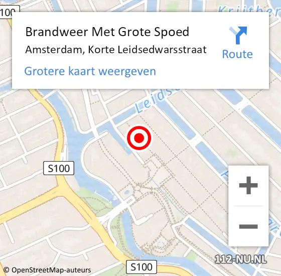 Locatie op kaart van de 112 melding: Brandweer Met Grote Spoed Naar Amsterdam, Korte Leidsedwarsstraat op 20 december 2018 14:39