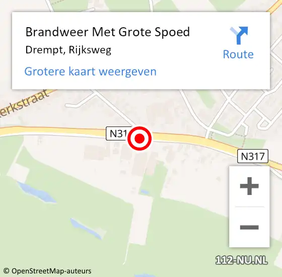 Locatie op kaart van de 112 melding: Brandweer Met Grote Spoed Naar Drempt, Rijksweg op 20 december 2018 17:15