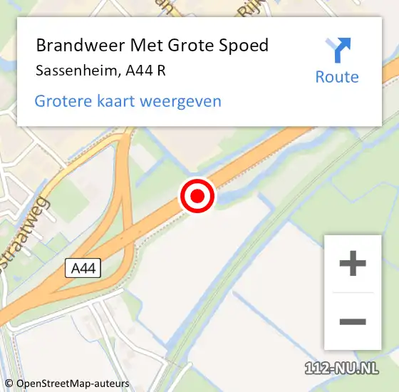 Locatie op kaart van de 112 melding: Brandweer Met Grote Spoed Naar Sassenheim, A44 L op 20 december 2018 18:55