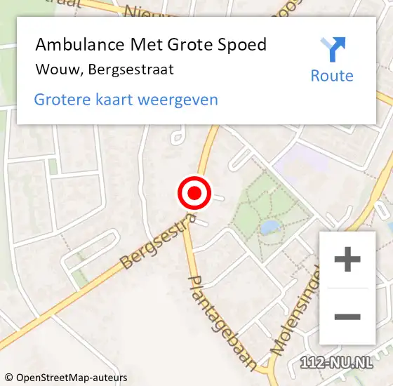 Locatie op kaart van de 112 melding: Ambulance Met Grote Spoed Naar Wouw, Bergsestraat op 20 december 2018 21:23