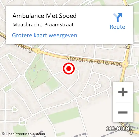 Locatie op kaart van de 112 melding: Ambulance Met Spoed Naar Maasbracht, Praamstraat op 21 december 2018 00:55