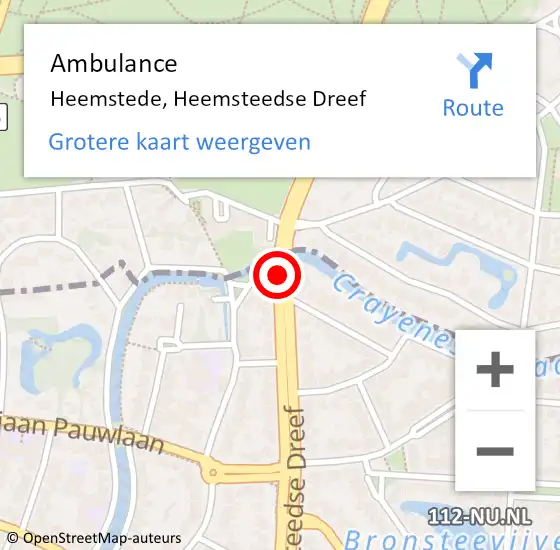 Locatie op kaart van de 112 melding: Ambulance Heemstede, Heemsteedse Dreef op 21 december 2018 08:18